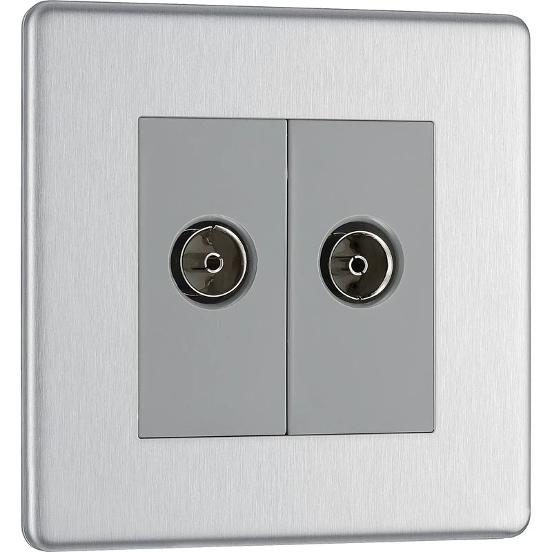 BG Electrical Flatplate Screwless Brushed Steel - Double, co-axial