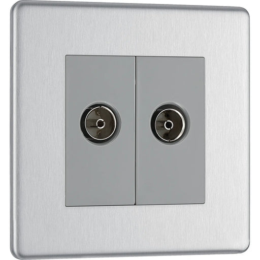BG Electrical Flatplate Screwless Brushed Steel - Double, co-axial