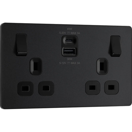 BG Electrical Evolve Matt Black - Double switched single pole, with USB A + C (45W)