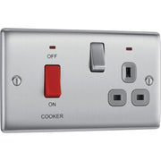 BG Electrical Nexus Metal Brushed Steel - 45A double pole, with switched socket and indicators