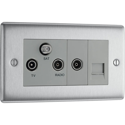 BG Electrical Nexus Metal Brushed Steel - Triplex with BT outlet and co-axial return - screened