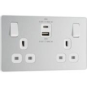 BG Electrical Evolve Brushed Steel - Double switched single pole, with USB A + C (45W)