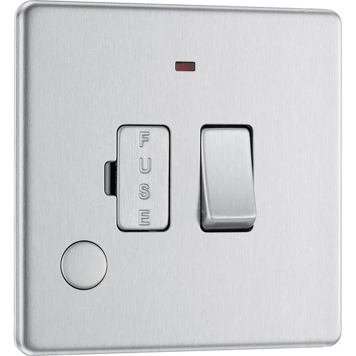 BG Electrical Flatplate Screwless Brushed Steel - Switched and fused with indicator and flex outlet