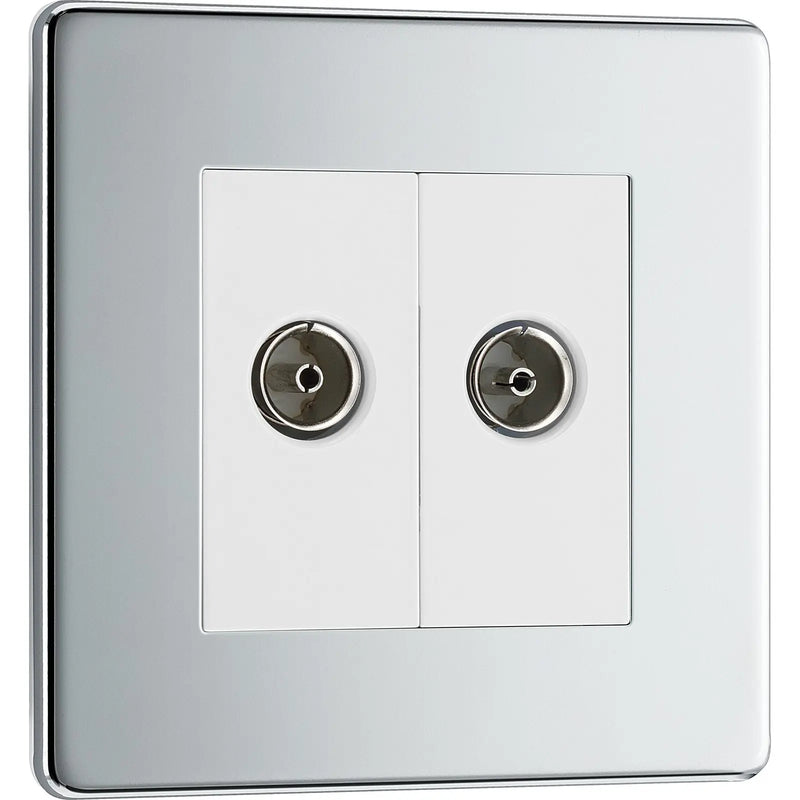 BG Electrical Flatplate Screwless Polished Chrome - Double, isolated, co-axial