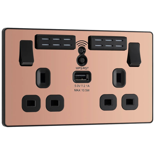 BG Electrical Evolve Polished Copper - Double, switched, single pole, WiFi Extender + USB A