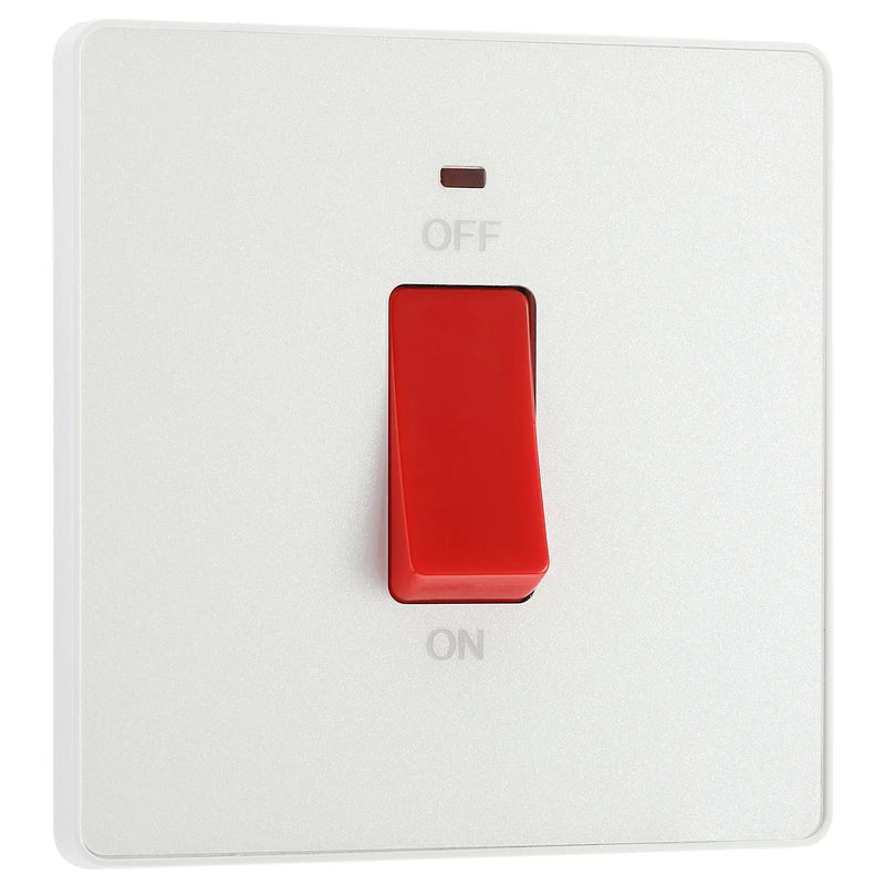 BG Electrical Evolve Pearlescent White - 45A, double pole, single plate, with indicator