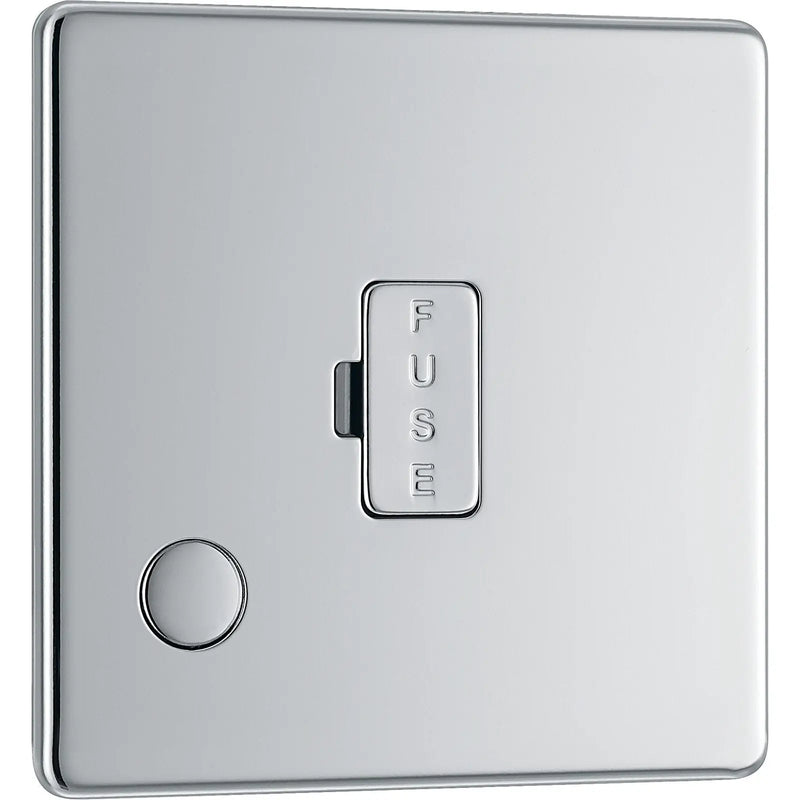 BG Electrical Flatplate Screwless Polished Chrome - Unswitched and fused with flex outlet