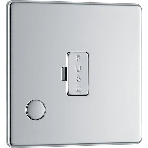 BG Electrical Flatplate Screwless Polished Chrome - Unswitched and fused with flex outlet