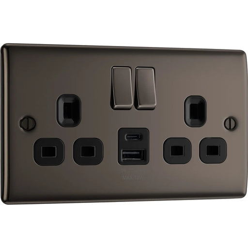 BG Electrical Nexus Metal Black Nickel - Double switched single pole, with USB A + C (12W)