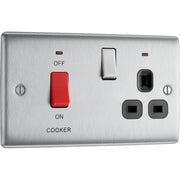 BG Electrical Nexus Metal Brushed Steel - 45A double pole, with switched socket and indicators