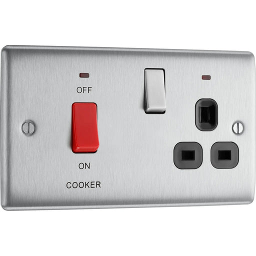 BG Electrical Nexus Metal Brushed Steel - 45A double pole, with switched socket and indicators