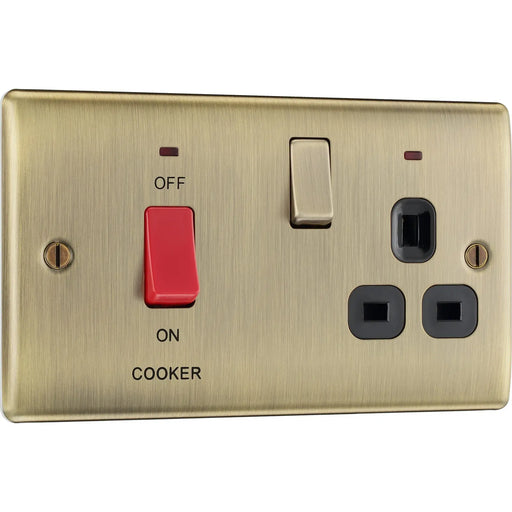 BG Electrical Nexus Metal Antique Brass - 45A double pole, with switched socket and indicators