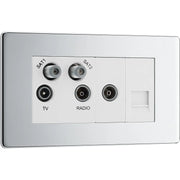 BG Electrical Flatplate Screwless Polished Chrome - Quadplex, 2 x sat, BT outlet and co-ax returned - screened