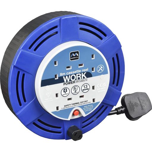 Masterplug Work - 8m, 4 Sockets, 13A, Blue