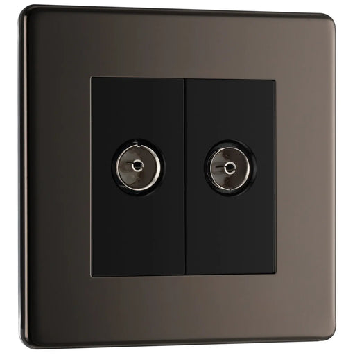 BG Electrical Flatplate Screwless Black Nickel - Double co-axial