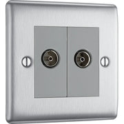 BG Electrical Nexus Metal Brushed Steel - Double, isolated, co-axial