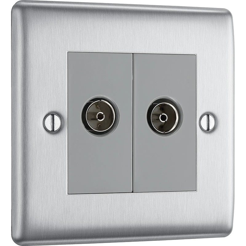 BG Electrical Nexus Metal Brushed Steel - Double, isolated, co-axial