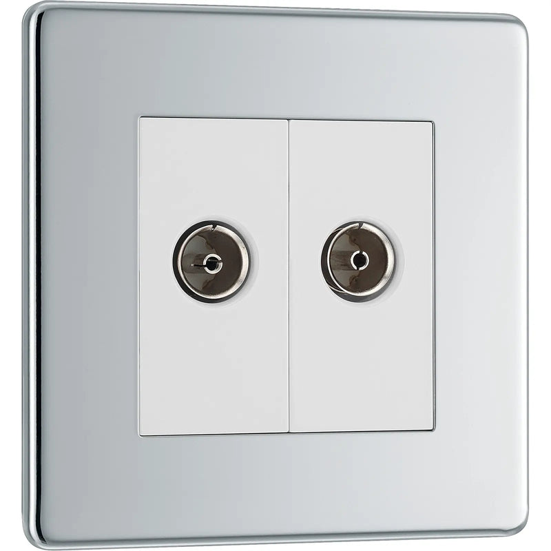 BG Electrical Flatplate Screwless Polished Chrome - Double, co-axial