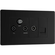 BG Electrical Flatplate Screwless Matt Black - Triplex with BT outlet and co-axial return - screened