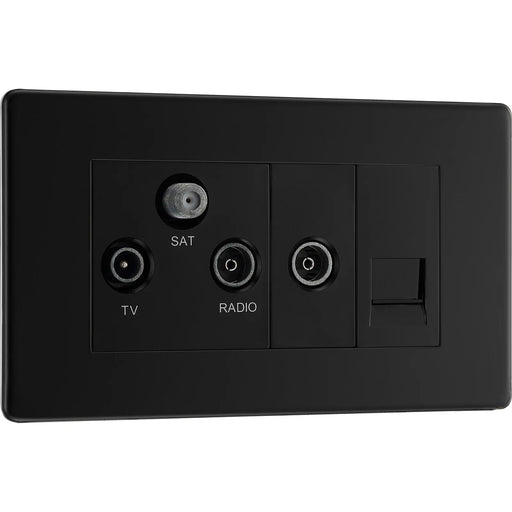 BG Electrical Flatplate Screwless Matt Black - Triplex with BT outlet and co-axial return - screened