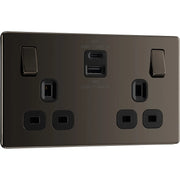 BG Electrical Flatplate Screwless Black Nickel - Double switched single pole, with USB A + C (45W)