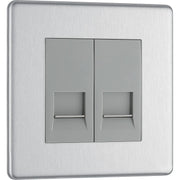 BG Electrical Flatplate Screwless Brushed Steel - Double, telephone socket, secondary
