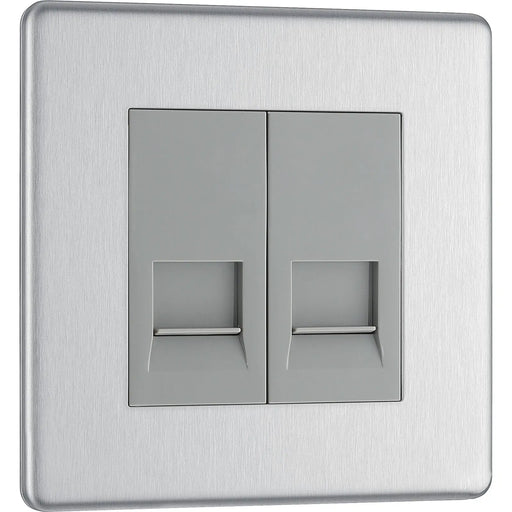 BG Electrical Flatplate Screwless Brushed Steel - Double, telephone socket, secondary