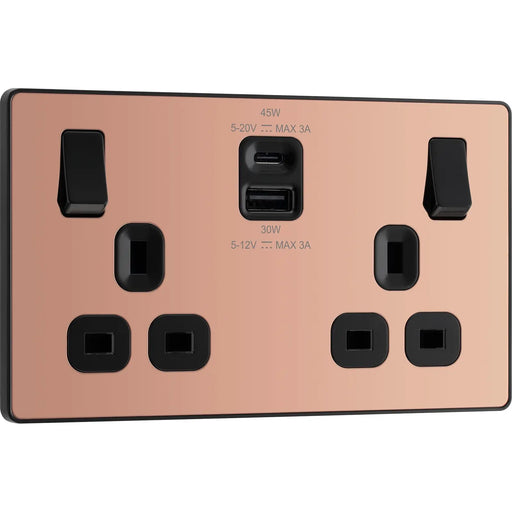 BG Electrical Evolve Polished Copper - Double switched single pole, with USB A + C (45W)