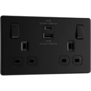 BG Electrical Flatplate Screwless Matt Black - Double switched single pole, with USB A + C (45W)