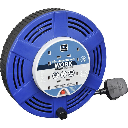 Masterplug Work - 15m, 4 Sockets, 10A, Blue