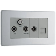 BG Electrical Flatplate Screwless Brushed Steel - Triplex with BT outlet and co-axial return - screened