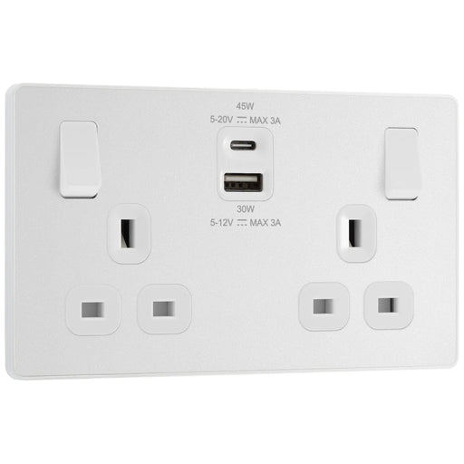 BG Electrical Evolve Pearlescent White - Double switched single pole, with USB A + C (45W)