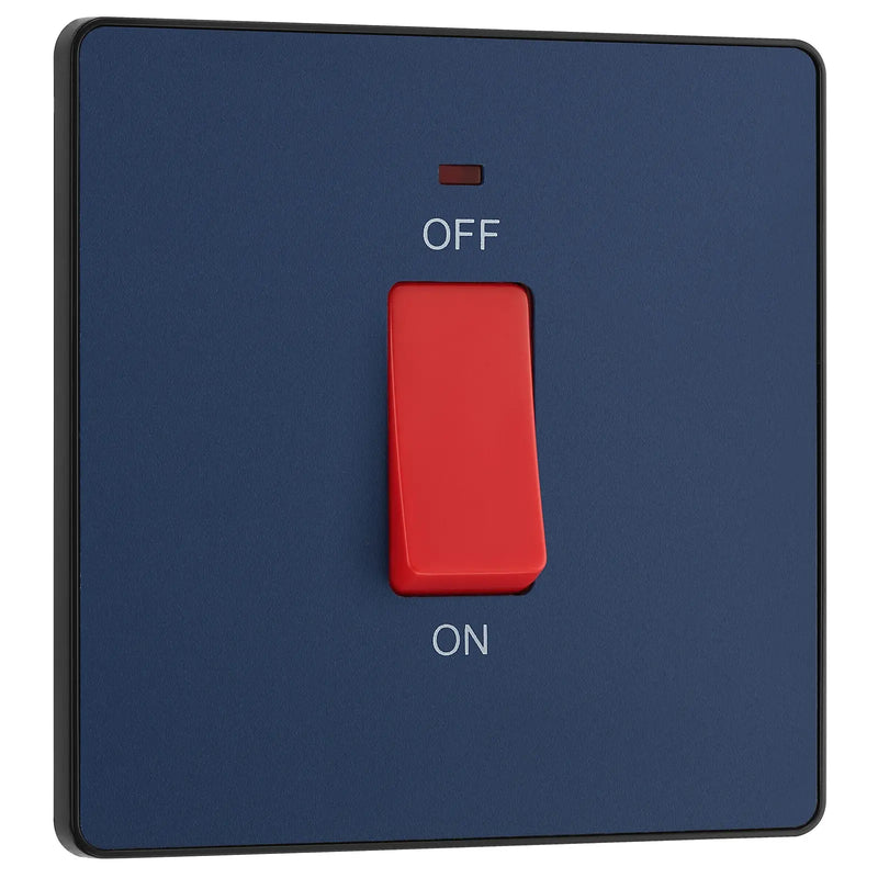 BG Electrical Evolve Matt Blue - 45A, double pole, single plate, with indicator
