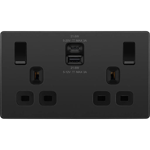 BG Electrical Evolve Black Chrome - Double switched single pole, with USB A + C (22W)