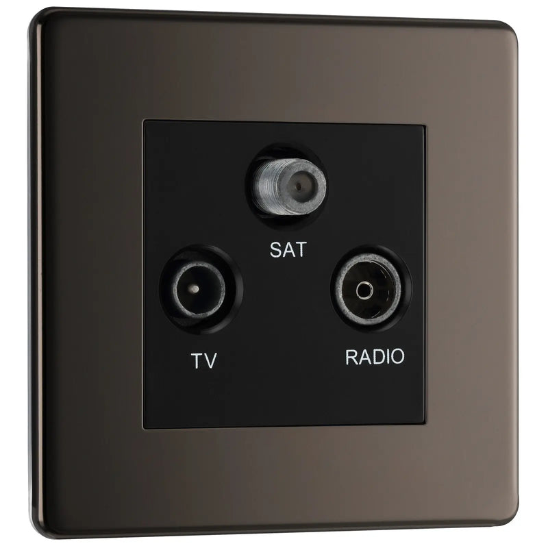 BG Electrical Flatplate Screwless Black Nickel - Triple TV/FM/SAT triplex - screened