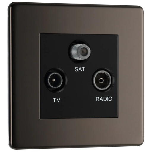 BG Electrical Flatplate Screwless Black Nickel - Triple TV/FM/SAT triplex - screened
