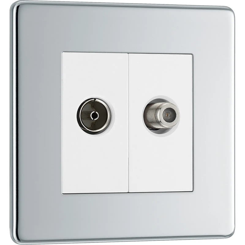 BG Electrical Flatplate Screwless Polished Chrome - Double, satellite and co-axial