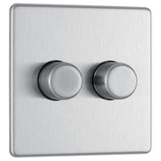 BG Electrical Flatplate Screwless Brushed Steel - Double 2 way push 200W