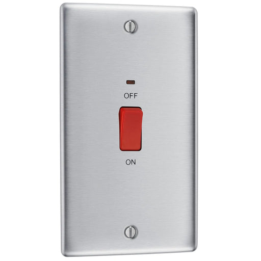 BG Electrical Nexus Metal Brushed Steel - 45A, double pole, large plate, with indicator