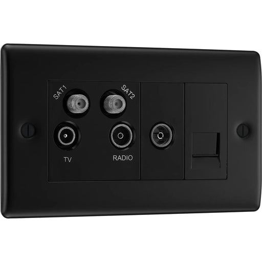 BG Electrical Nexus Metal Matt Black - Quadplex 2 x sat, BT outlet and co-ax returned - screened