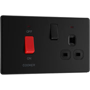 BG Electrical Flatplate Screwless Matt Black - 45A double pole, with switched socket and indicators
