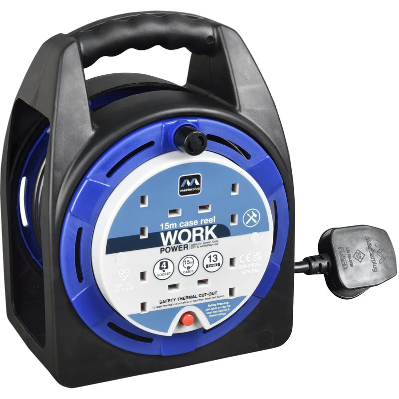 Masterplug Work - 15m, 4 Sockets, 13A, Blue