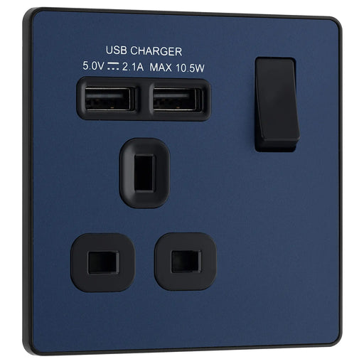 BG Electrical Evolve Matt Blue - Single, switched, single pole, with 2 x USB A