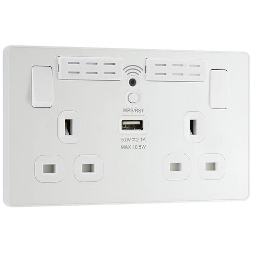 BG Electrical Evolve Pearlescent White - Double, switched, single pole, WiFi Extender + USB A