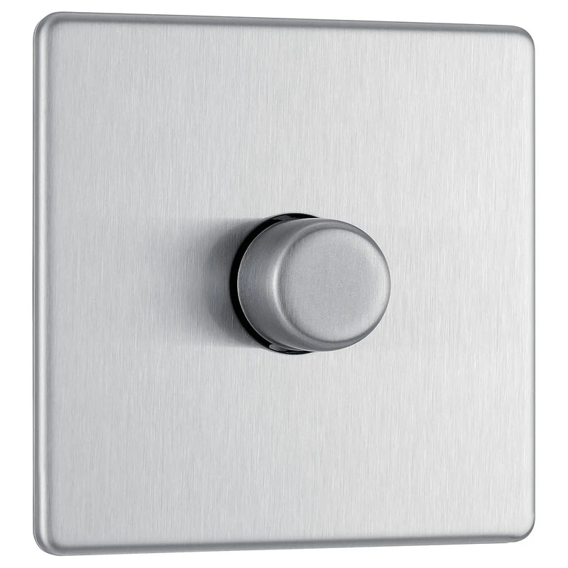 BG Electrical Flatplate Screwless Brushed Steel - Single, 2 way push 200W