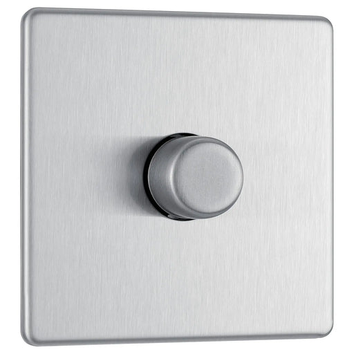 BG Electrical Flatplate Screwless Brushed Steel - Single, 2 way push 200W