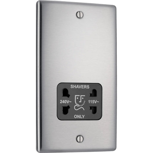 BG Electrical Nexus Metal Brushed Steel - 115/240V dual voltage shaver socket