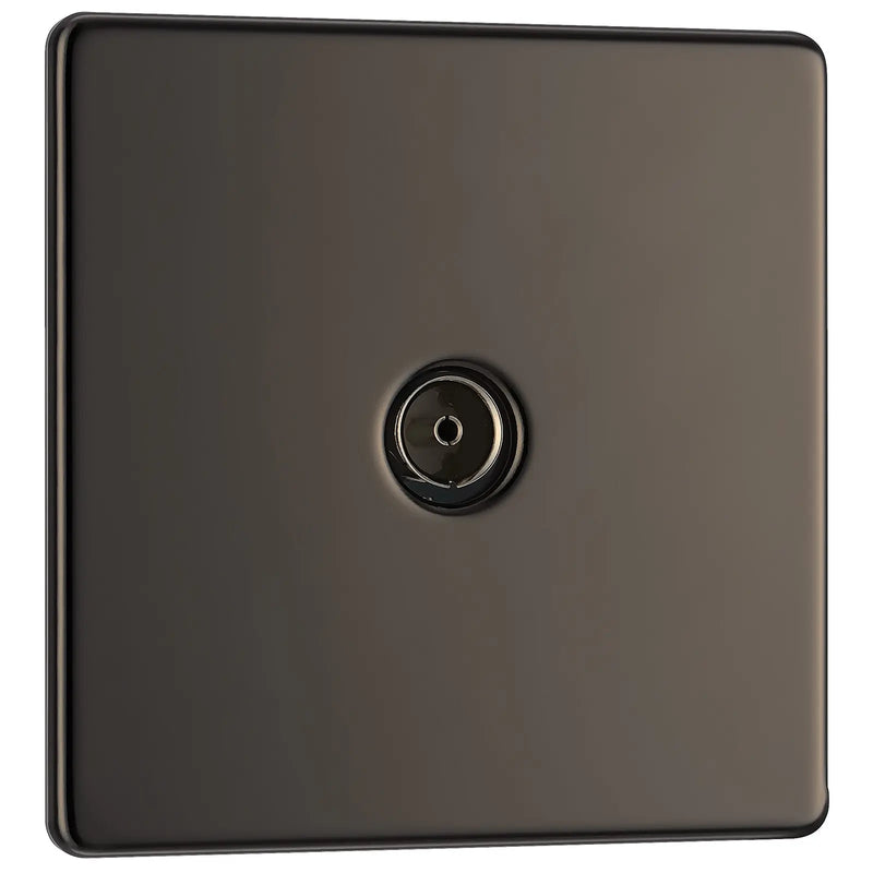 BG Electrical Flatplate Screwless Black Nickel - Single co-axial