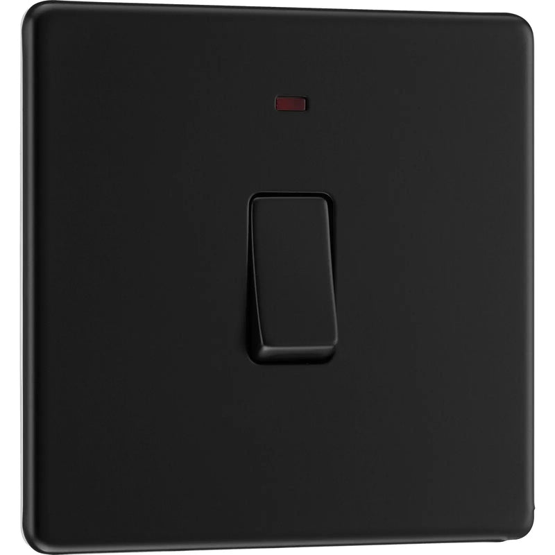 BG Electrical Flatplate Screwless Matt Black - 20A, double pole, with indicator