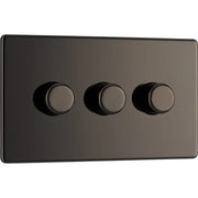 BG Electrical Flatplate Screwless Black Nickel - Triple 2 way push 200W
